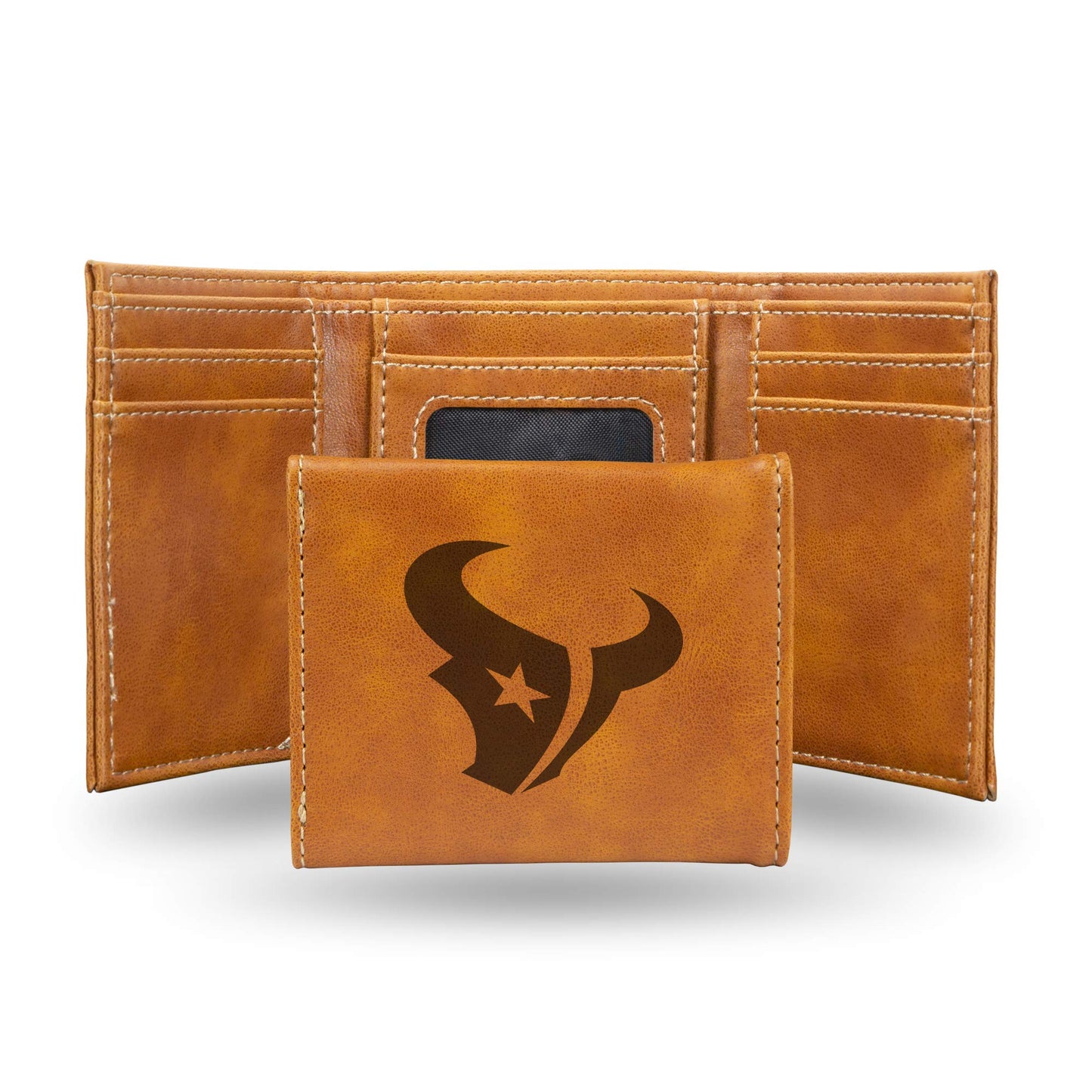 Football Rico Industries Houston Brown Laser Engraved Trifold Laser Engraved Tri-Fold Wallet - Men's Accessory