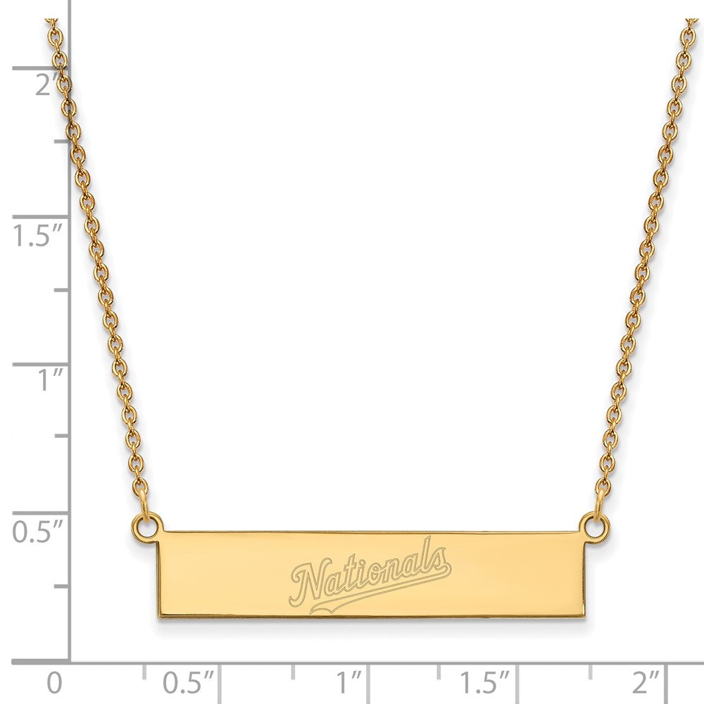 Sterling Silver Gold-plated MLB LogoArt Washington Nationals Team Script Bar 18 inch Necklace