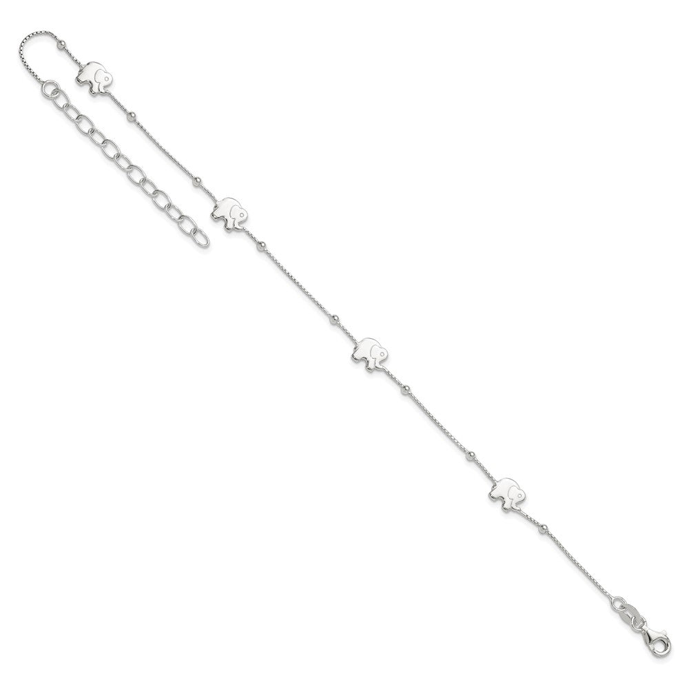 Sterling Silver Polished Elephant 9in Plus 2in Ext. Anklet 9 inches