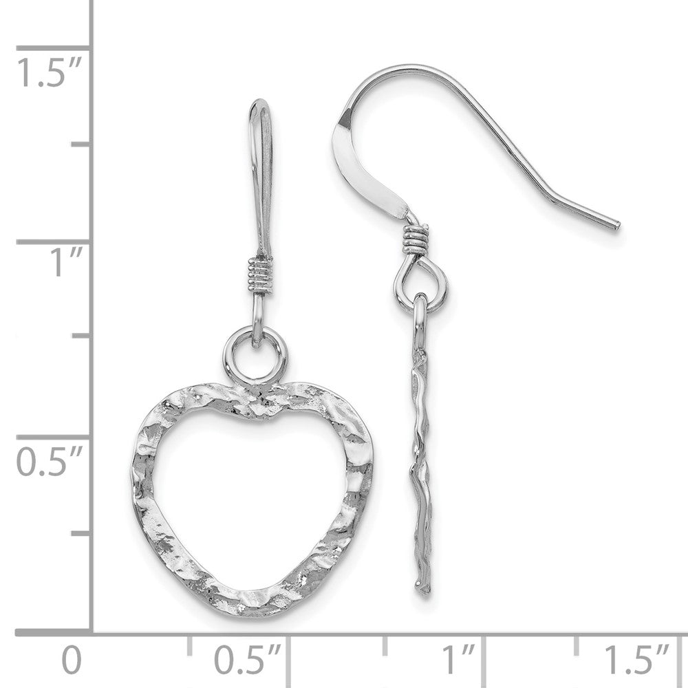 Sterling Silver RH-pltd Textured Heart Shepherd Hook Earrings