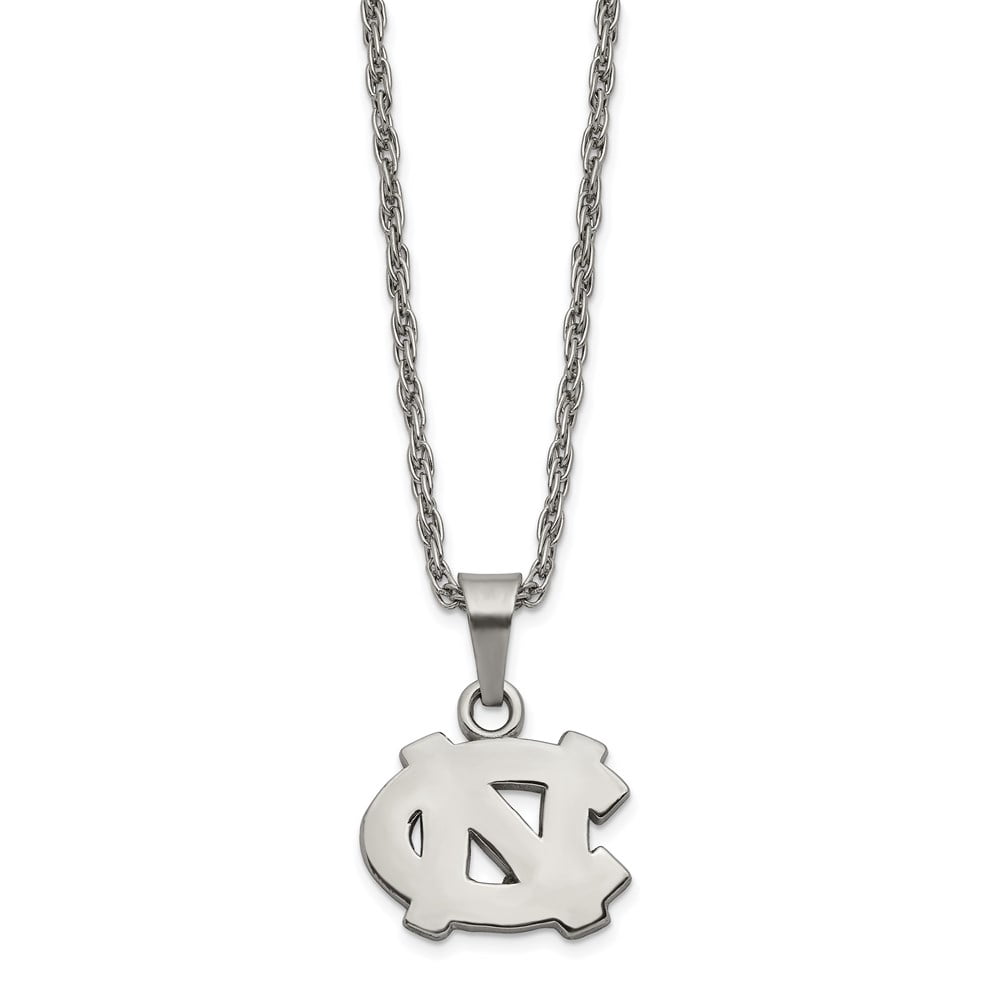 Stainless Steel LogoArt University of North Carolina N-C Pendant 18 inch Necklace with 2 inch Extender QST516UNC