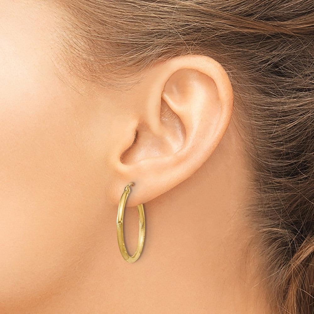 14k Satin and D/C 2mm Round Tube Hoop Earrings