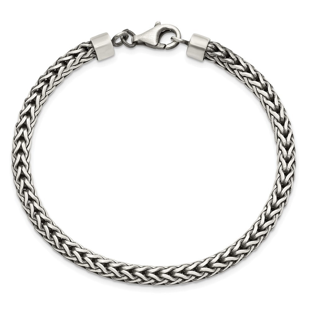 Sterling Silver Satin & Antiqued Franco Chain Bracelet 8.25 inches