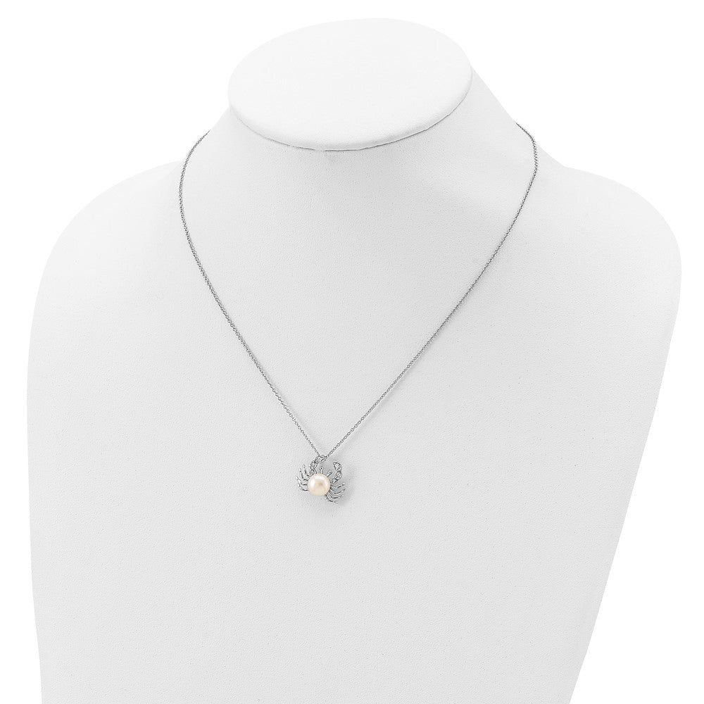 Cheryl M Sterling Silver Rhodium-plated Freshwater Cultured Pearl and Brilliant-cut CZ Crab 18 Inch Necklace 18 Inches