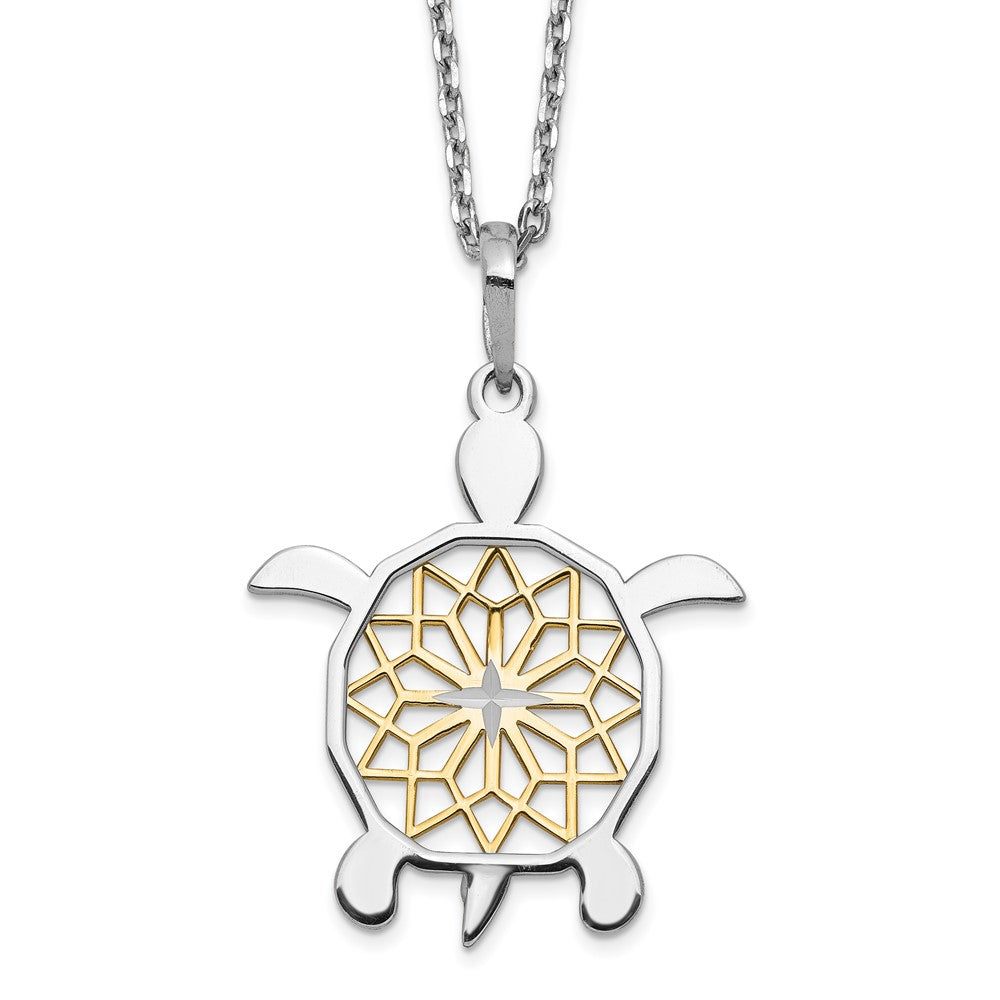 Sterling Silver Gold-tone Diamond-cut Turtle w/ 2in ext. Necklace 16 Inches