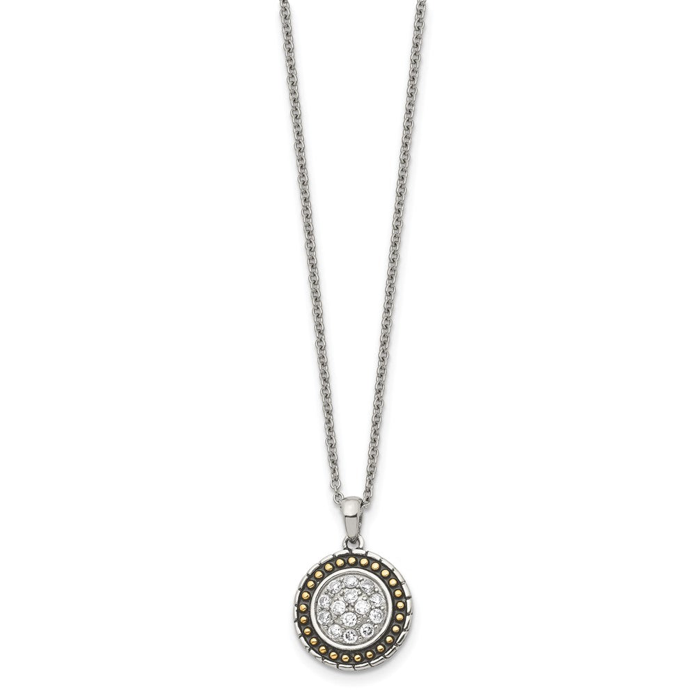 Stainless Steel Antiqued & Polished Yellow IP-plated w/CZ Circle Necklace