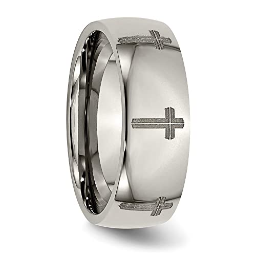 Titanium Polished Cross Laser Design 8mm Band Size - 13