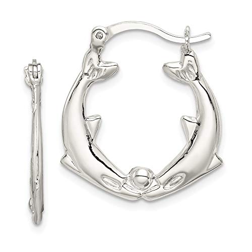 Sterling Silver Rhodium-plated Polished Dolphins Round Hoop Earrings