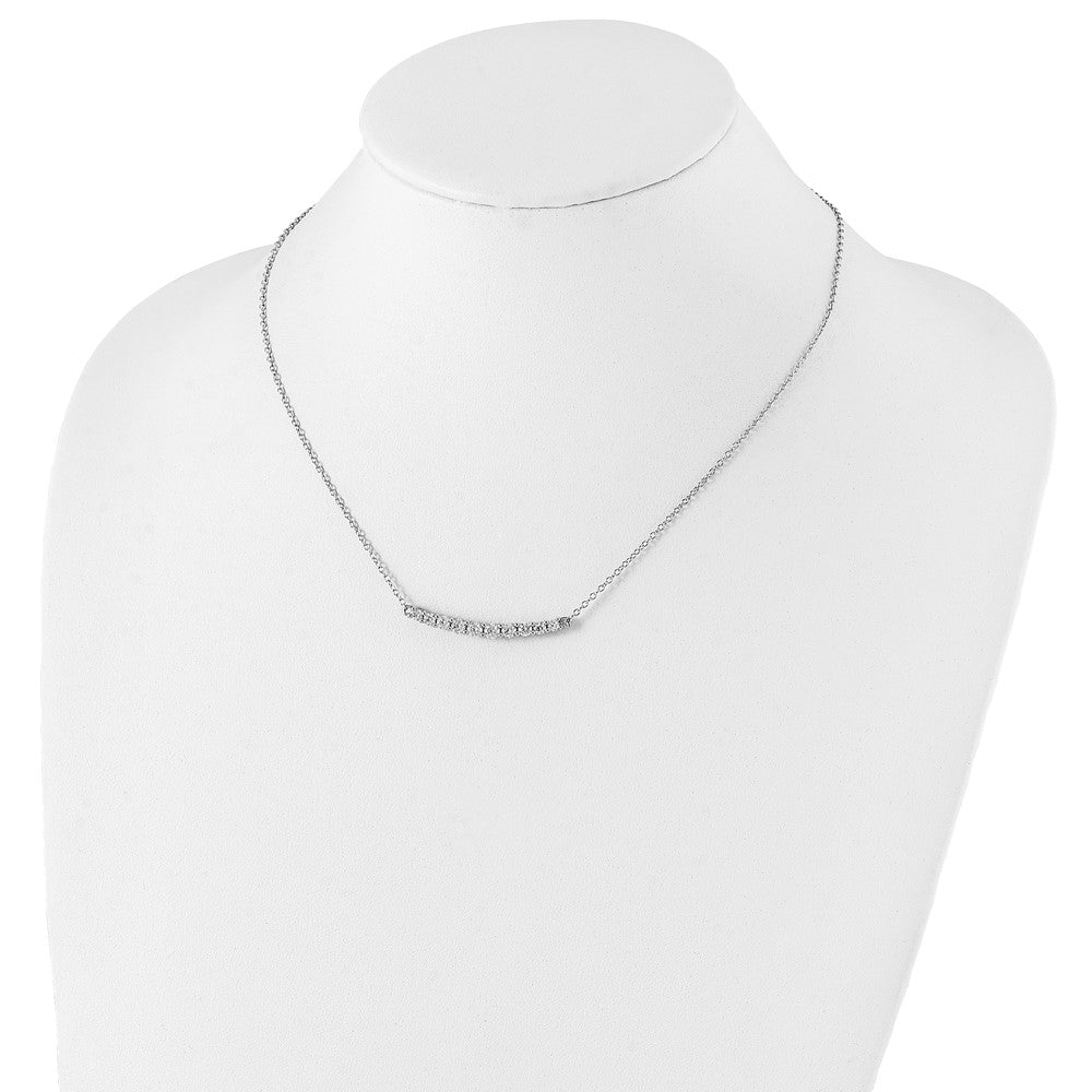 Sterling Silver Rhodium-plated CZ Bar w/ 2in ext. Necklace 16 Inches