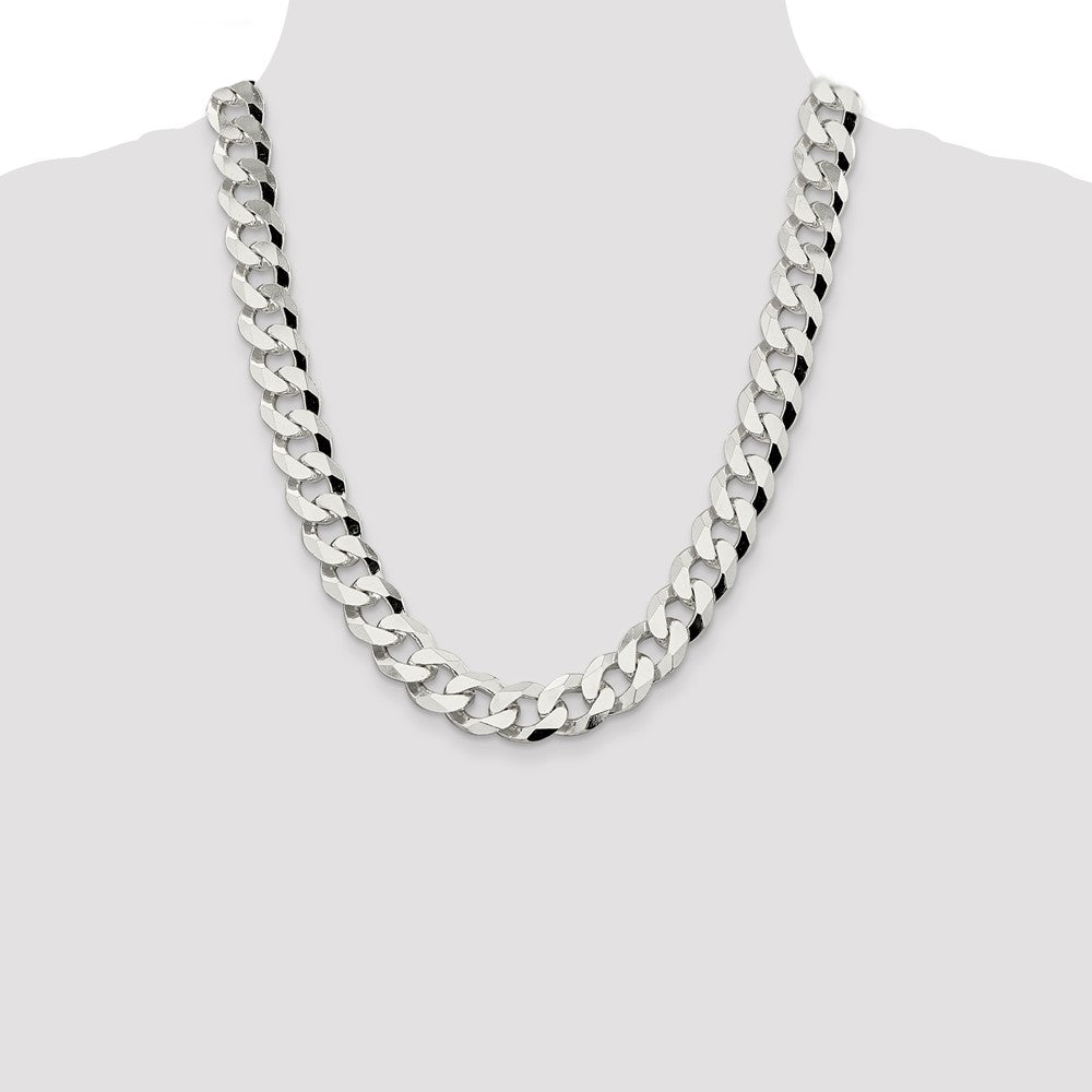 Sterling Silver 14mm Beveled Curb Chain 22 Inches