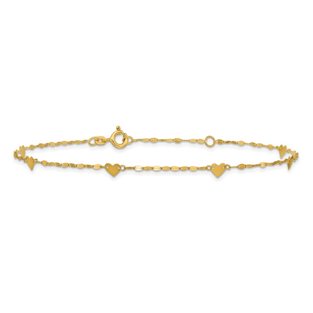 14K Polished Heart Station 9in Plus 1in ext. Anklet
