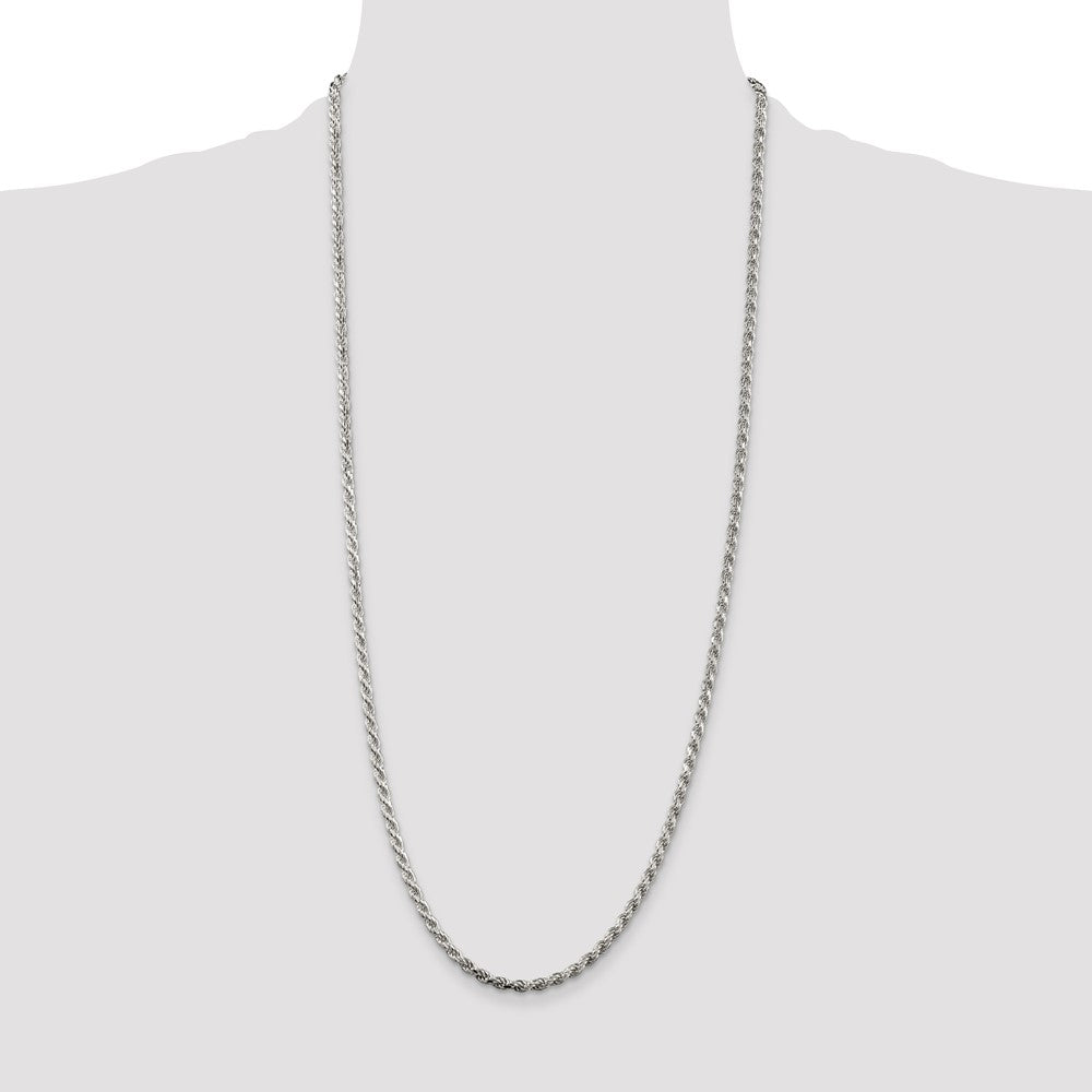 Sterling Silver Rhodium-plated 3.2mm Diamond-cut Rope Chain 30 Inches