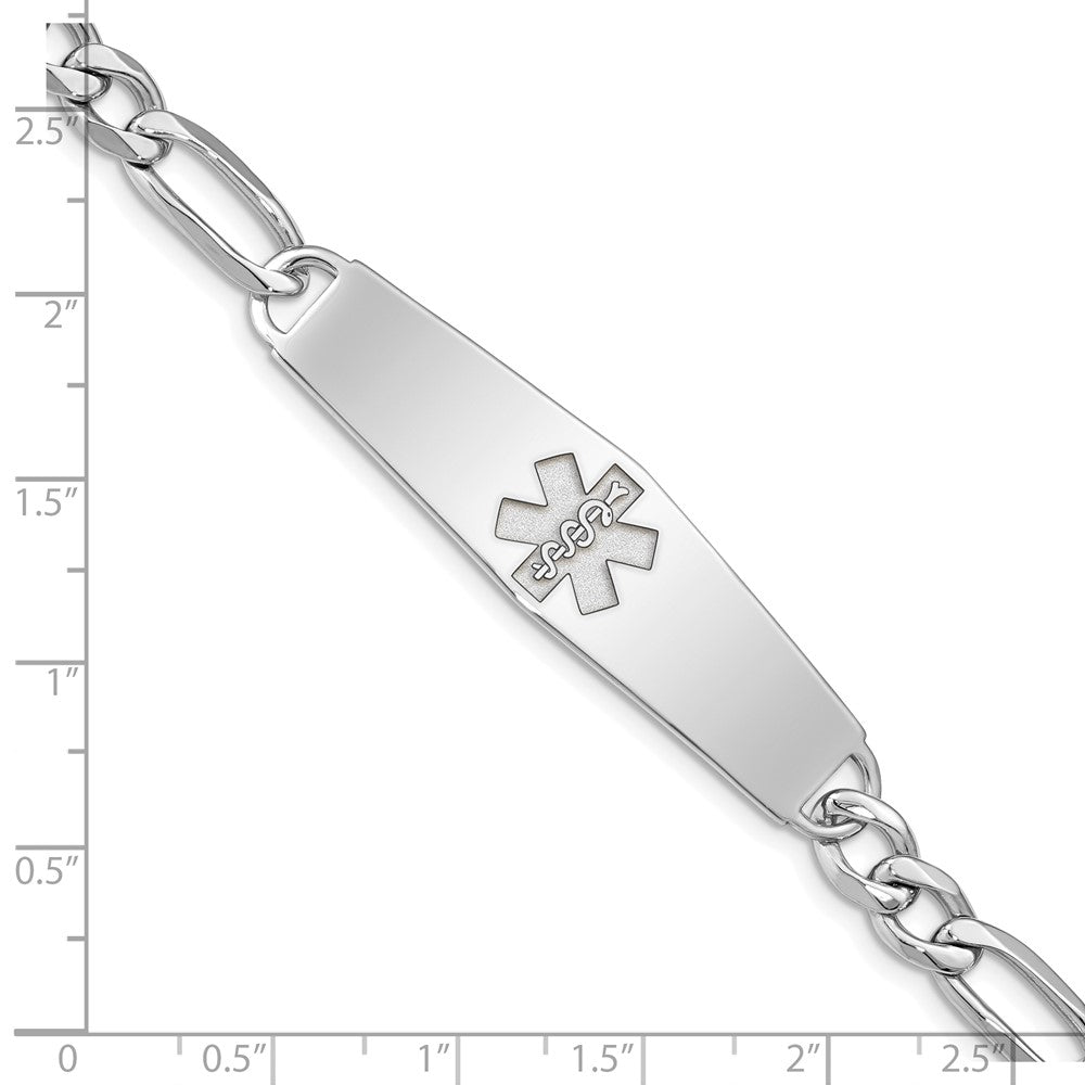 Sterling Silver Rhod-plt Non-enameled Medical ID Figaro Link Bracelet 8 inches