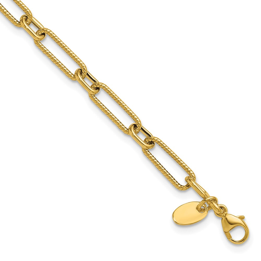 14K Polished and Textured 4.2mm Fancy Link Bracelet