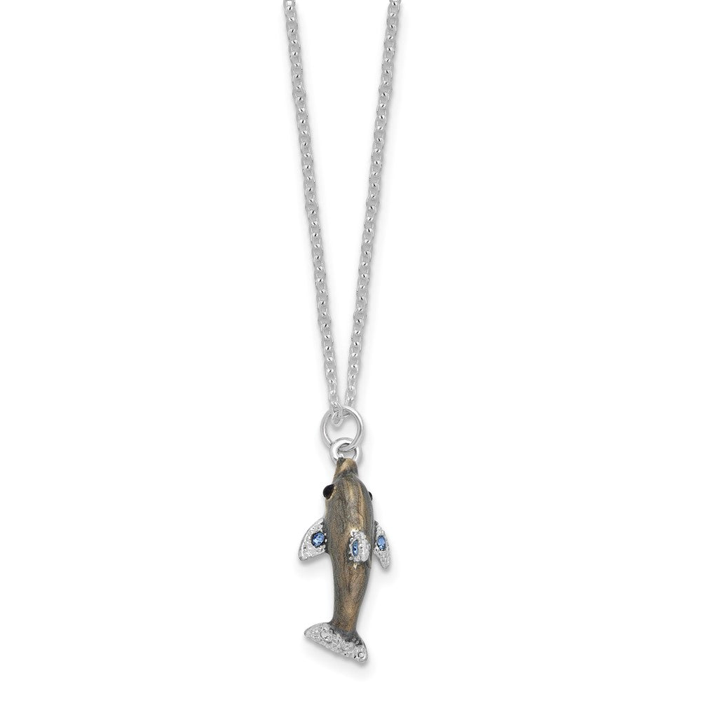 Luxury Giftware by Jere Bejeweled TRANQUIL REEF Dolphin with Turtle and Fish Trinket Box with Matching 18 inch Necklace