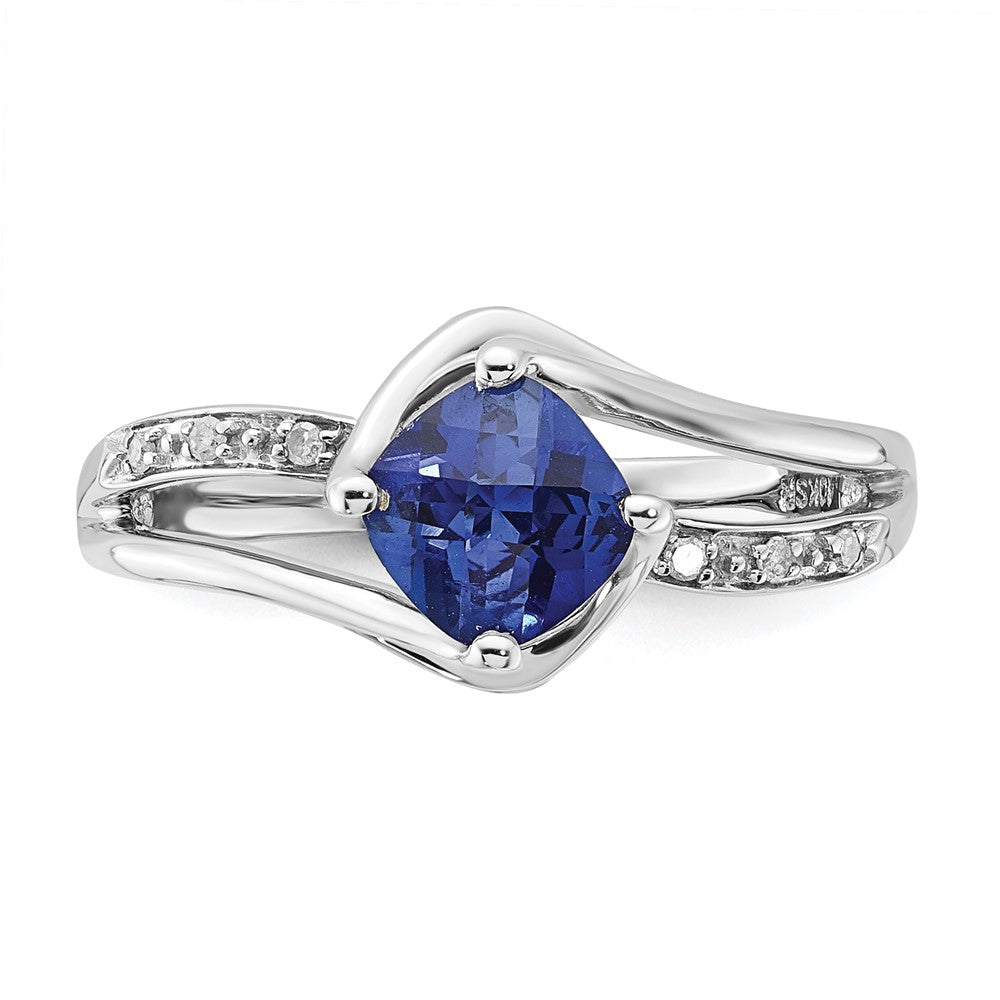 10K White Gold Created Sapphire and Diamond Ring