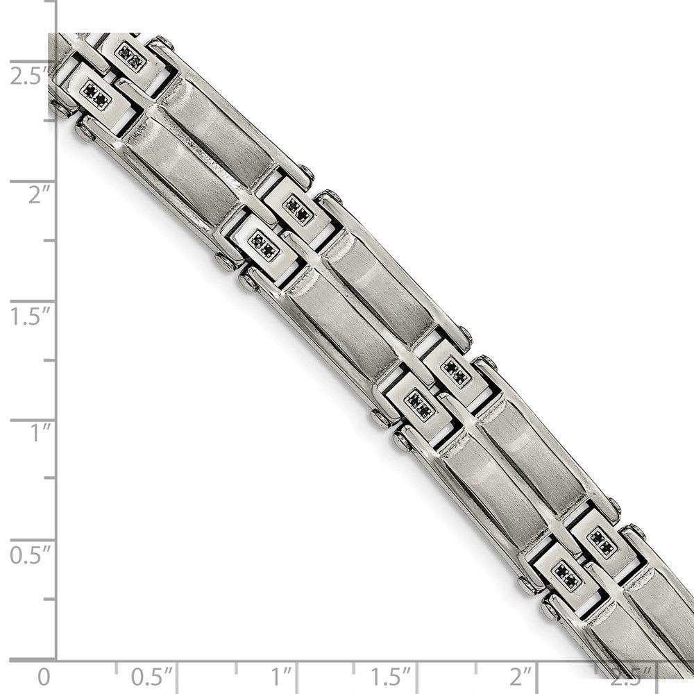 Stainless Steel Polished and Satin with Black CZ 8.5in Bracelet