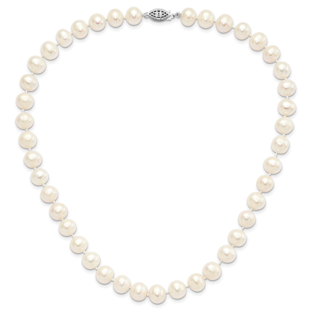 Sterling Silver Rhodium-plated 9-10mm White Near-Round Freshwater Cultured Pearl 24 inch Necklace 24 Inches