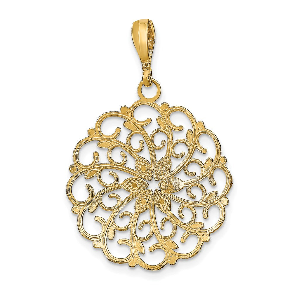 14K w/Rhodium D/C Scalloped Wave Charm