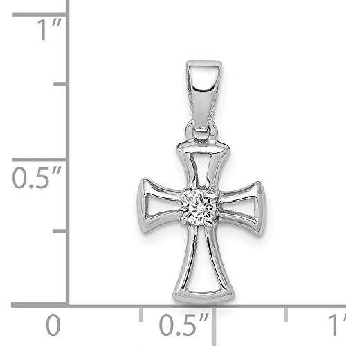 Sterling Silver Rhodium Plated CZ Open Cross Pendant
