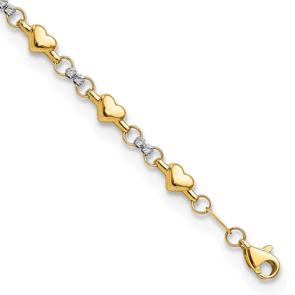 14K Two-tone Polished D/C Heart 7.5in Bracelet 7.5 inches