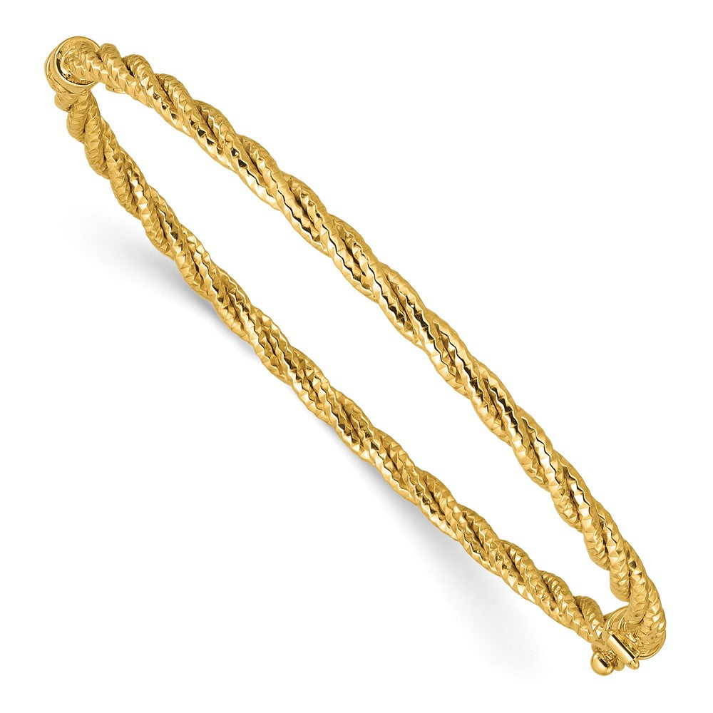 14K Polished and Diamond-cut Twisted Hinged Bangle