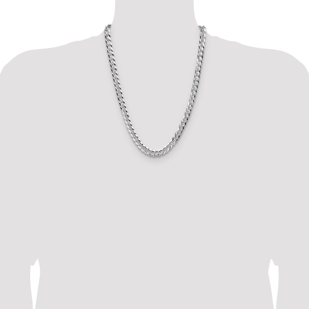 Sterling Silver 7.9mm Flat D/C Pave Curb Chain