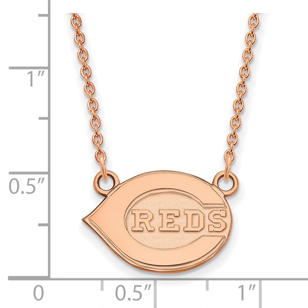 Sterling Silver Rose Gold-plated MLB LogoArt Cincinnati Reds Small Pendant