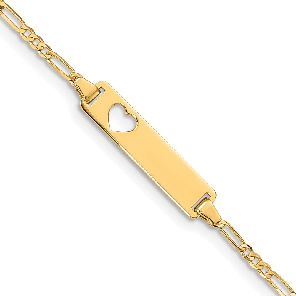 14k Cut-out Heart Figaro Link ID Bracelet 7 inches