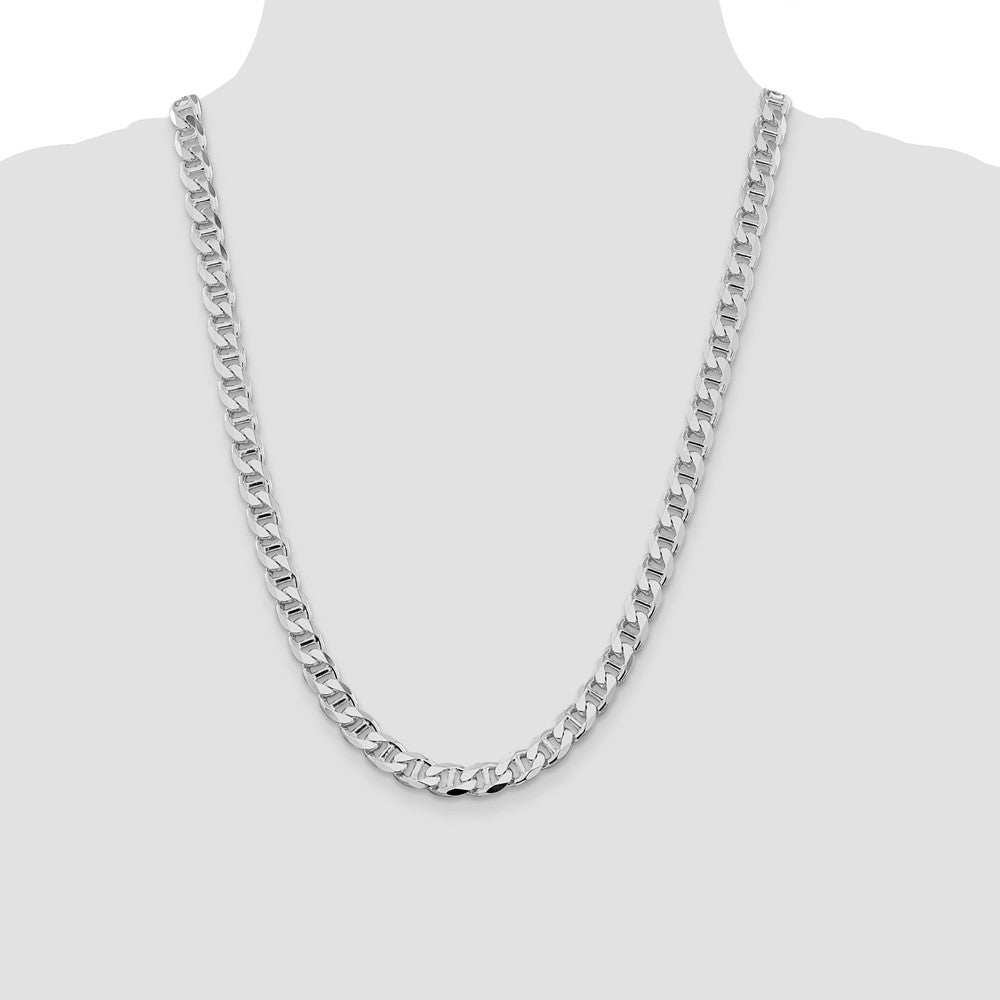 Sterling Silver Rhodium-plated 8.25mm D/C Flat Anchor Curb Chain 24 Inches