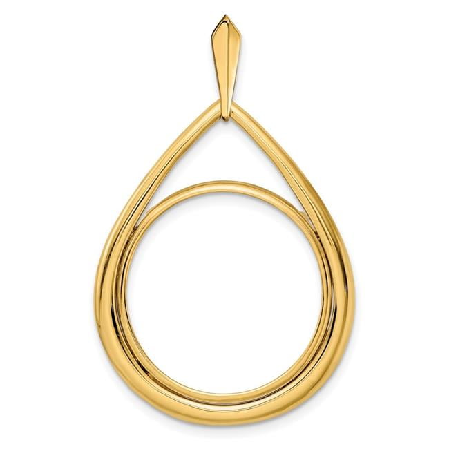 Finest Gold Wideband Distinguished Coin Jewelry 14K Polished Teardrop Shaped 22.0 mm Prong Coin Bezel Pendant