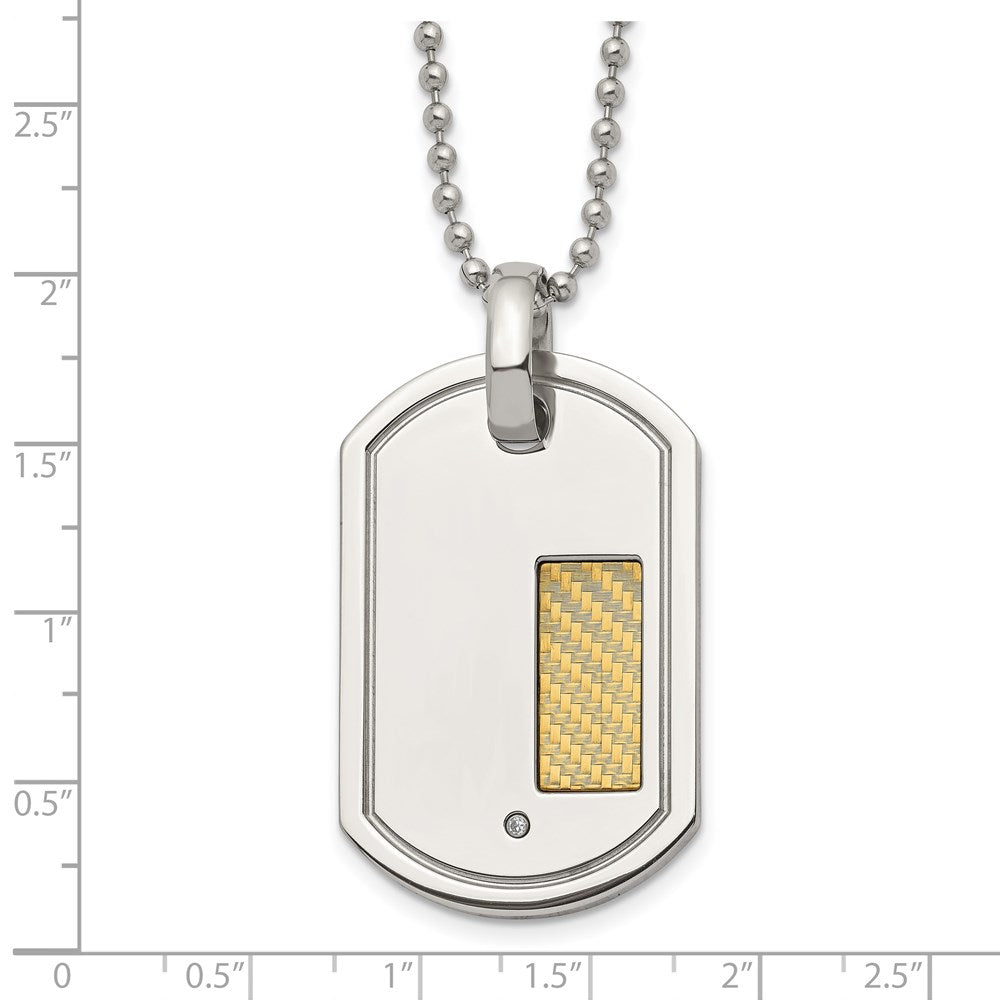 Stainless Steel Polished w/18k Gold Accent .01ct. Diamond 24in Necklace