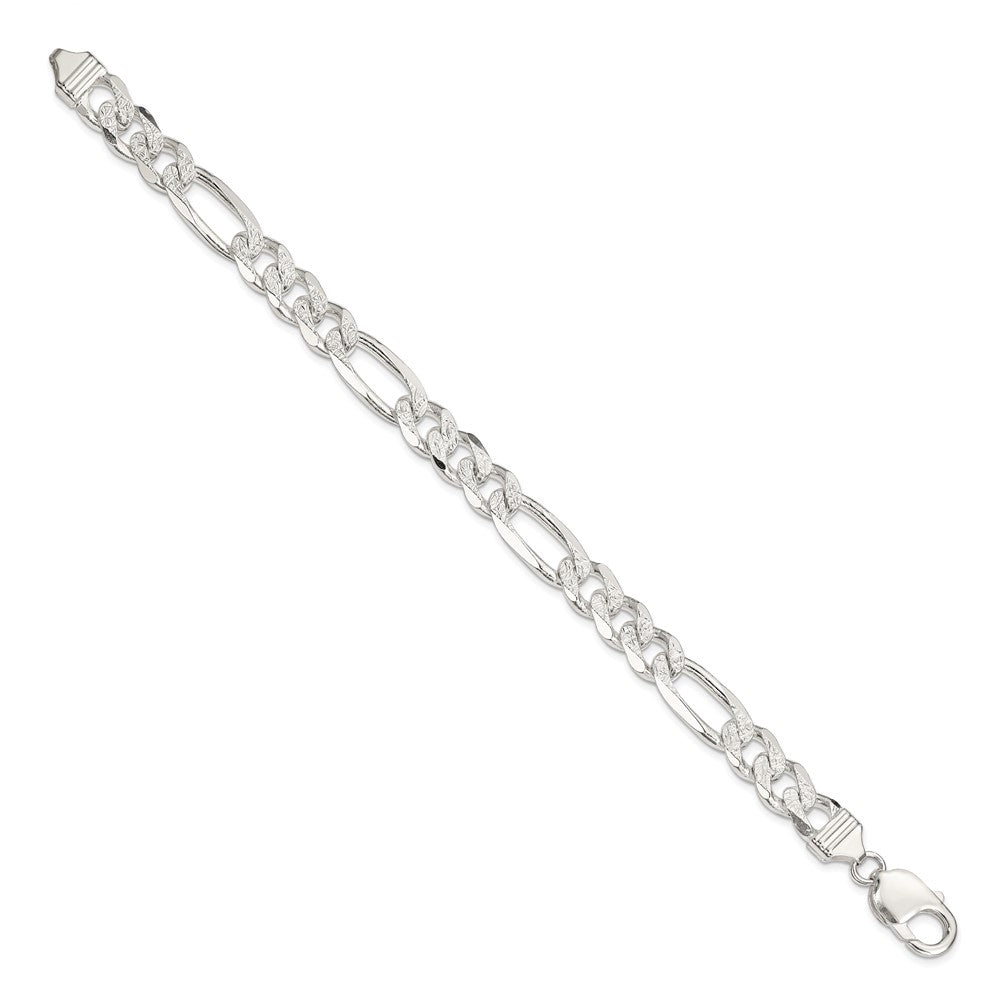 Sterling Silver 9.5mm Pav‚ Flat Figaro Chain 8 inches
