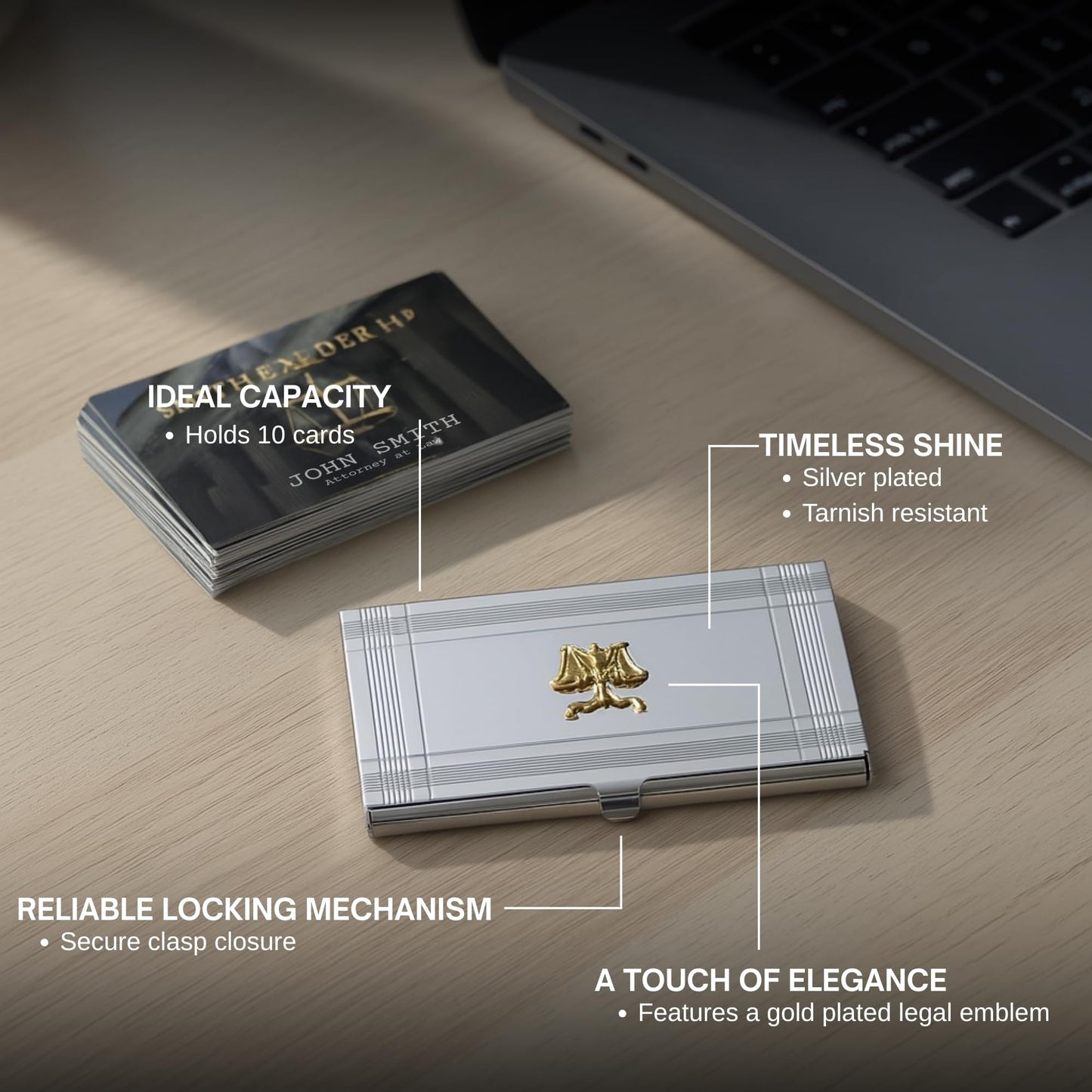 Silver-plated Business Card Case with Gold-plated Legal Emblem QGM21462