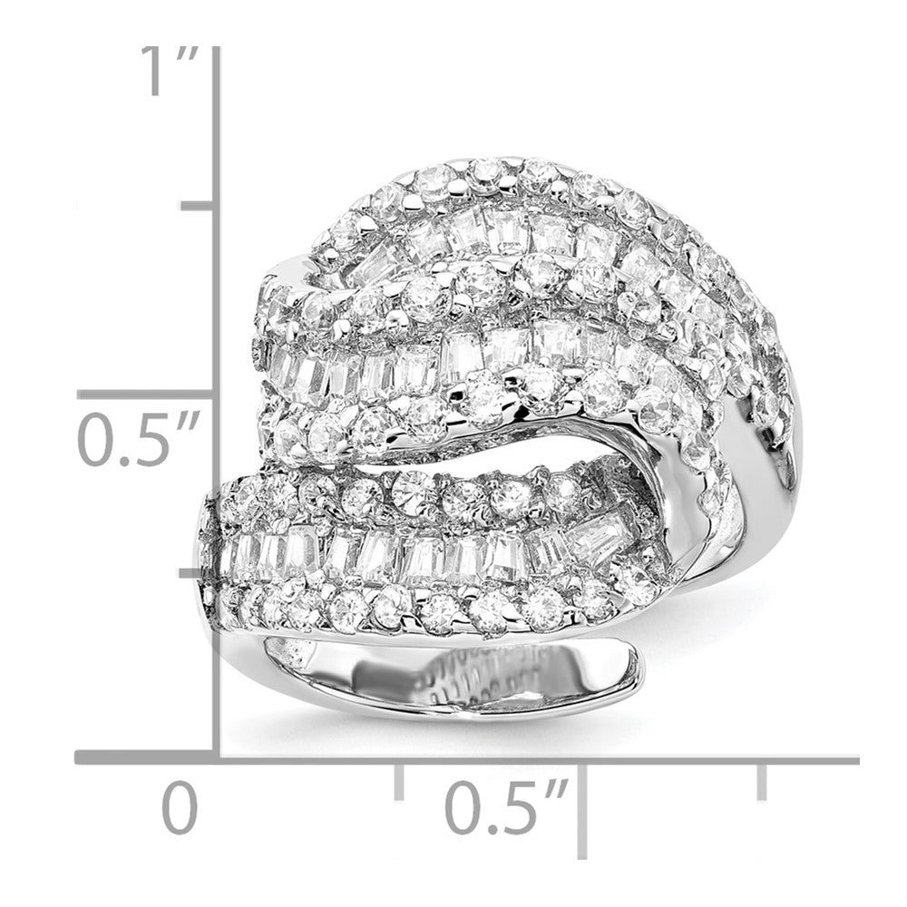 SS RHODIUM PLATE WHITE CZ RIGHT HAND RING WITH TAPER BAGUETTES-7