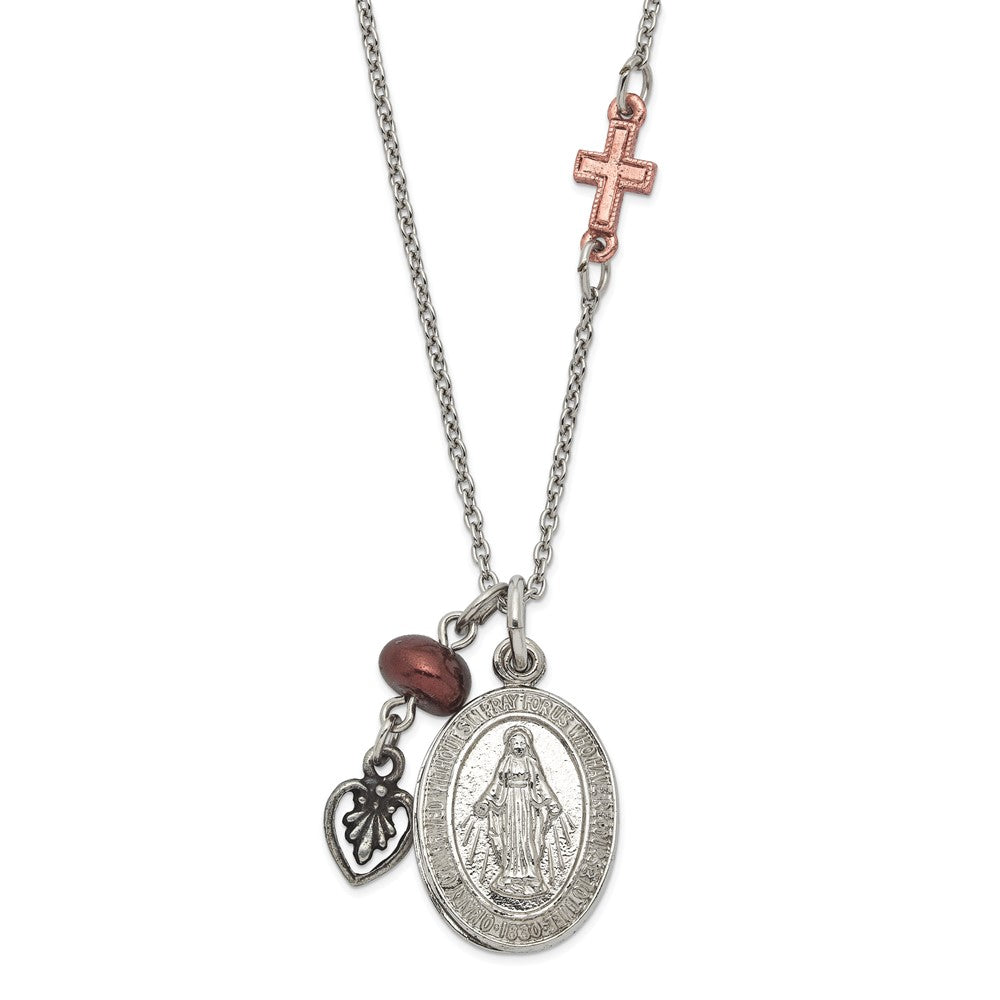 Silver-tone & Rose-tone Moveable Mary-The Lords Prayer 20in Necklace