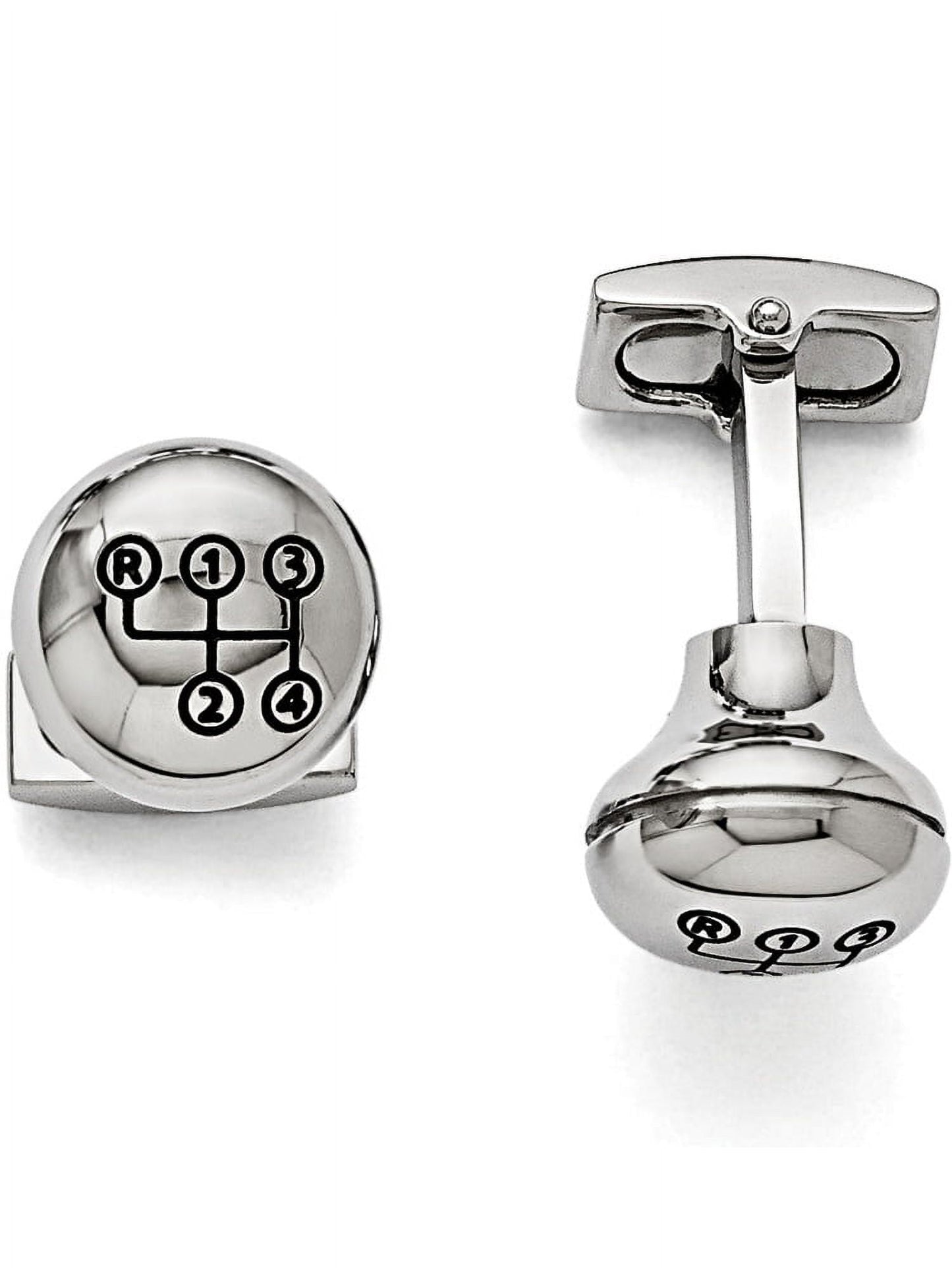 Stainless Steel Polished Stick Shift Design Enameled Cuff Links