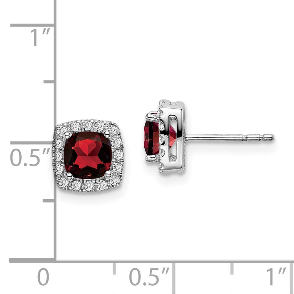 14k White Gold Cushion Garnet and Diamond Halo Earrings