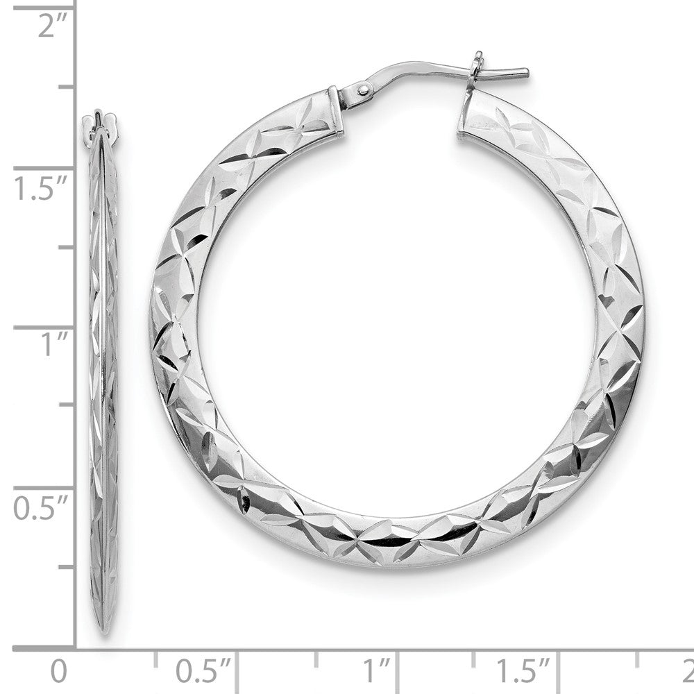 Sterling Silver RH-plated Polished & D/C Hoop Earrings