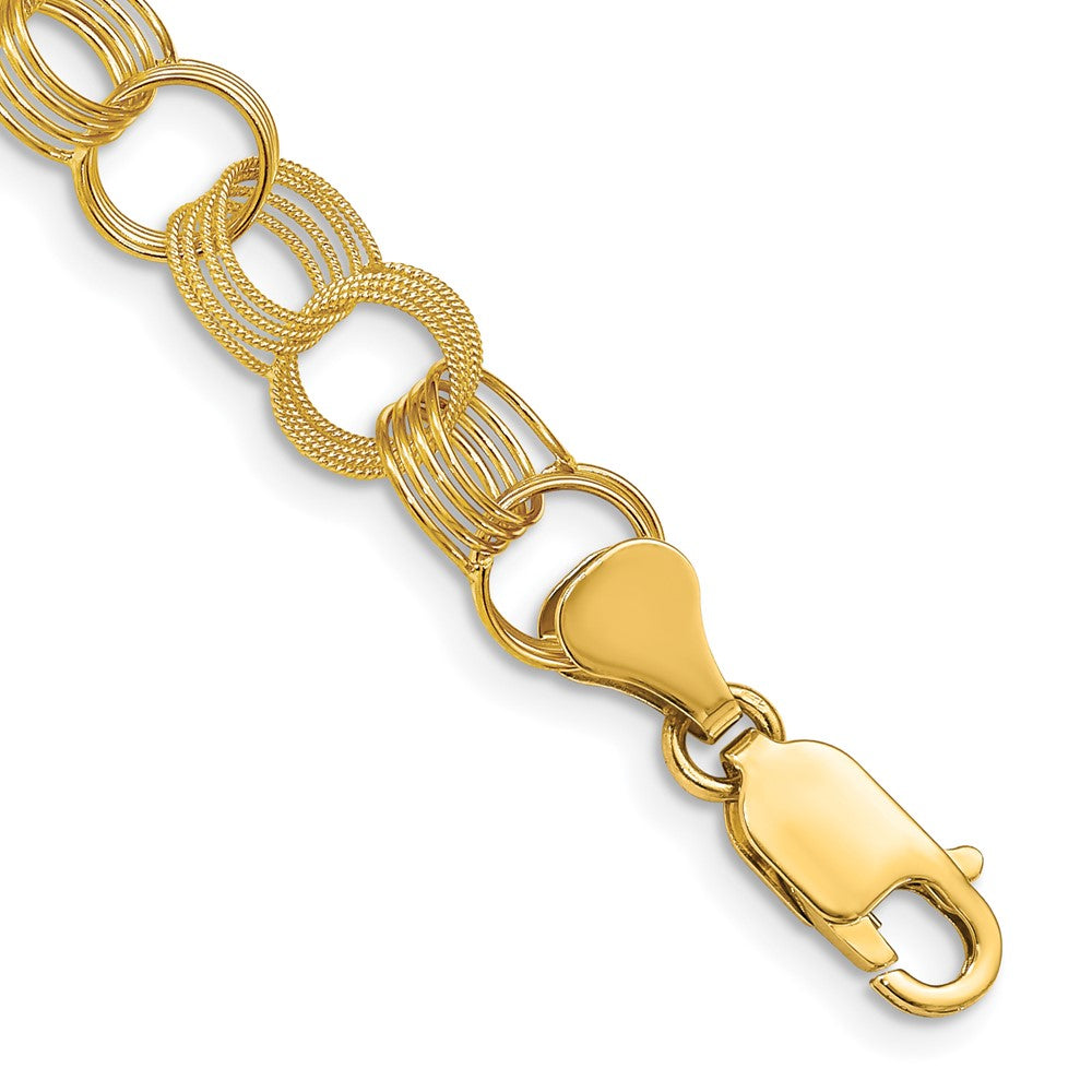 14k Solid Triple Link Charm Bracelet 7 inches