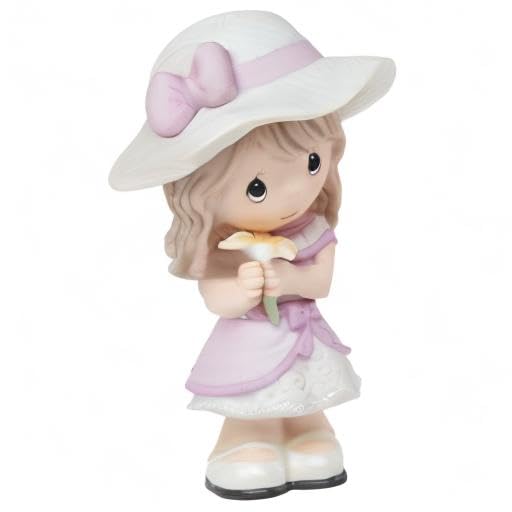 Precious Moments Hand-painted Porcelain Girl Holding Lily Figurine