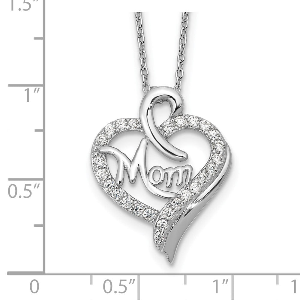 Cheryl M Sterling Silver Rhodium-plated Brilliant-cut CZ MOM Heart 18 Inch Necklace with 2 Inch Extender 18 Inches
