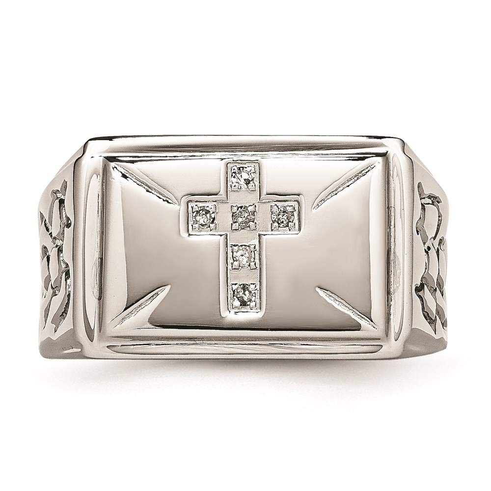Stainless Steel Polished/Textured 1/15ct Diamond Cross 13.25mm Band Size - 12