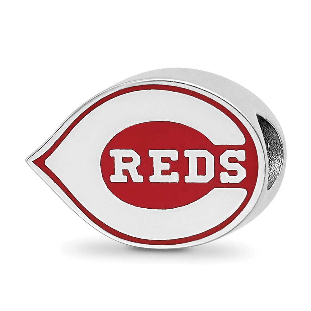 Sterling Silver Rhodium-plated MLB LogoArt Cincinnati Reds Enameled Bead QSS500RDS