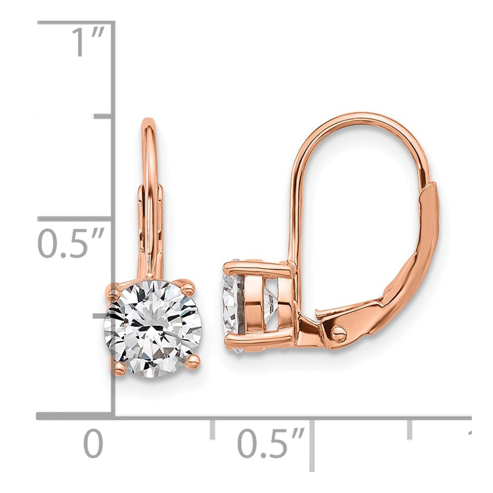 Sterling Shimmer Sterling Silver Rose-tone Flash Rose-gold Plated 6mm CZ 2 Stone Leverback Earrings
