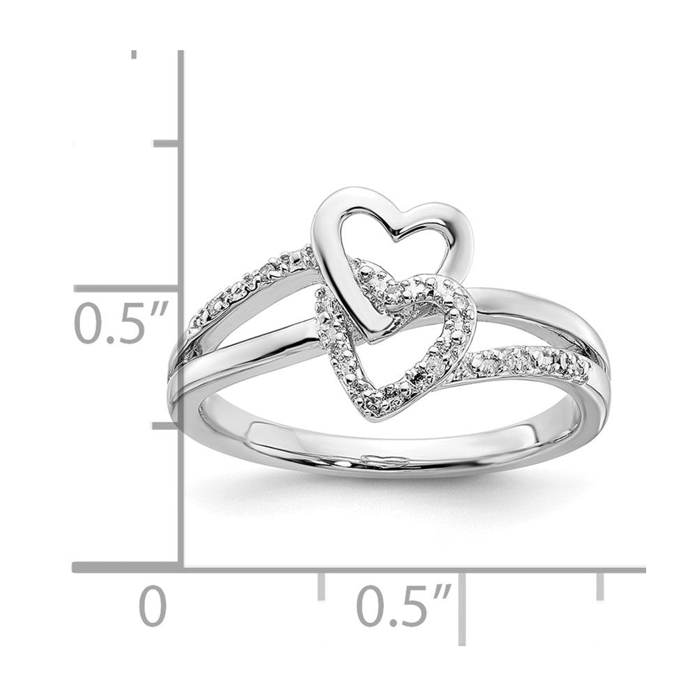 Sterling Silver Polished Diamond Double Hearts Ring