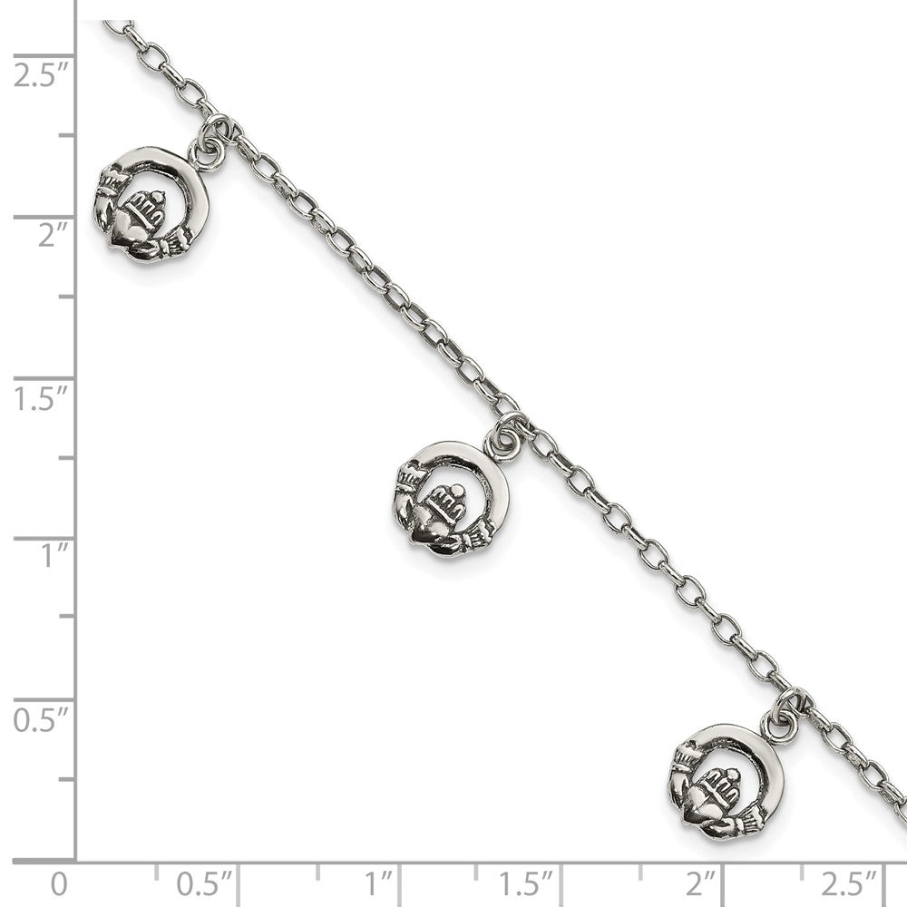 Sterling Silver Antiqued Claddagh Bracelet 7 inches