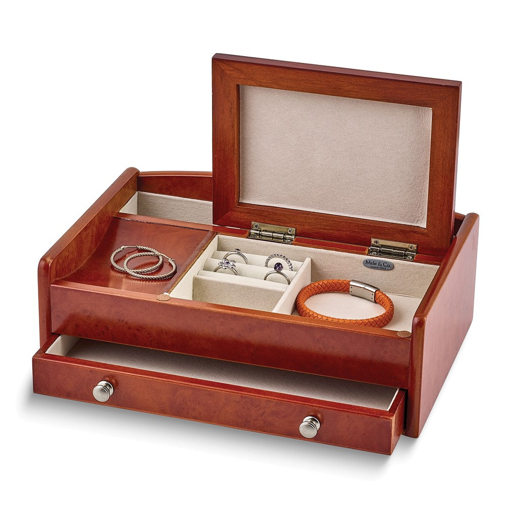 Wooden Dark Burlwood Walnut Finish Suede Lining Dresser Top Valet