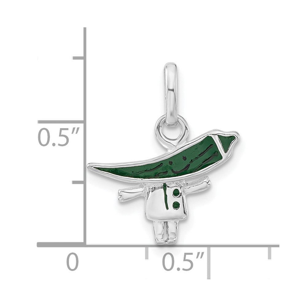 Sterling Silver Polished Enameled Green Chili Pepper Person Charm