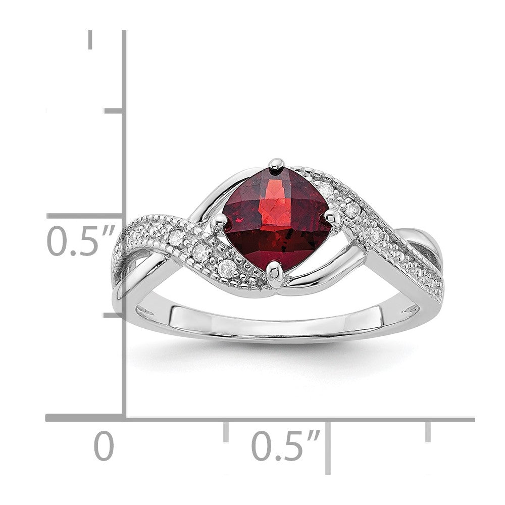 Sterling Silver Garnet and Diamond Ring